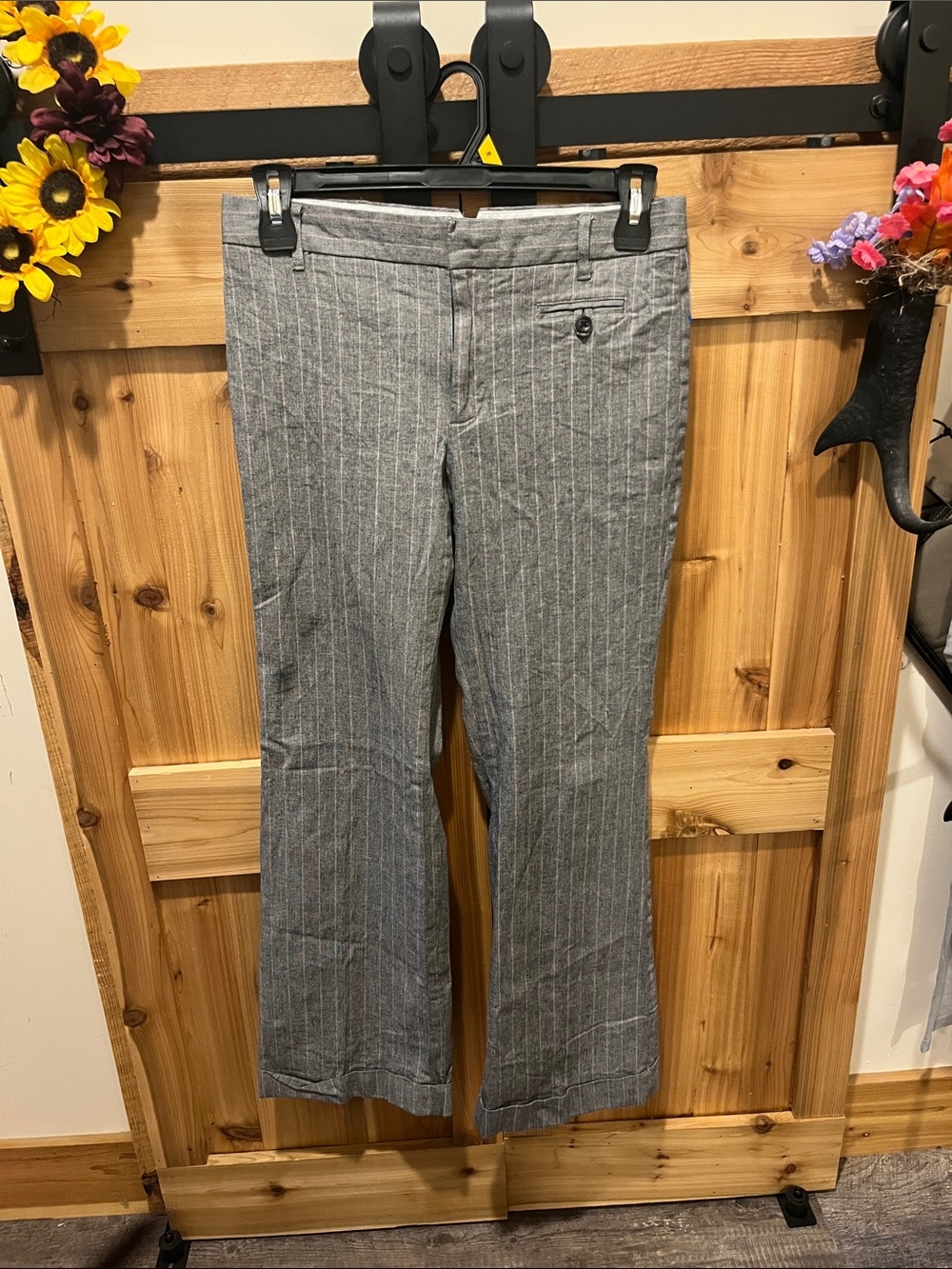 GAP Gray Pink Pinstripe Boot Cut Pants